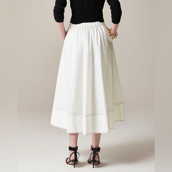 NWT J CREW Contrast-stitch midi skirt in cotton poplin in dark navy - Picture 6 of 9